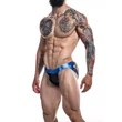 Férfi alsó hátul nyitott Desire jockstrap Blueleatherette L
