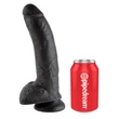 Letapasztható fekete dildó herékkel 9" cock with balls black 22,8 cm