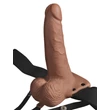 Felköthető, tölthető, barna herés műpénisz 15cm - 6" Hollow Rechargeable Strap-On with Balls Tan
