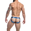 Férfi alsó hátul nyitott Desire jockstrap Blueleatherette L