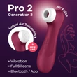 Léghullámos csiklóizgató borvörös Satisfyer Pro 2 generation 3 with liquid air bluetooth app