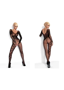 Átlós virág-necc mintás fekete testharisnya Bodystocking F210 black S/M/L