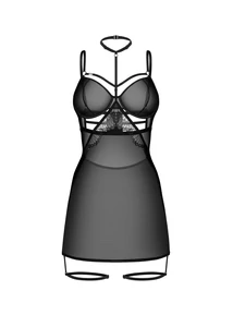 Fekete áttetsző pántos fehérnemű Arrowel chemise S/M