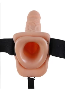 Felcsatoható üreges műpénisz 24 cm vibrating hollow strap-on with balls light black