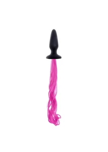 Fekete szilikon plug rózsaszín farokkal Unicorn tails pink