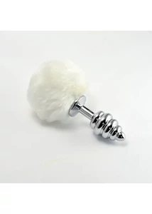 Análdugó pomponnal Spiral pompon metal plug white
