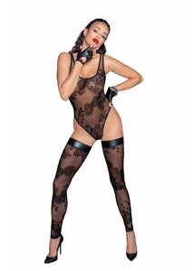 Átlátszó, virágmintás body Tulle body with patterned flock embroidery - xl