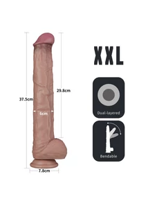 Realisztikus hajlítható dildó 37,5 cm dual layered bendable silicone cock xxl (flesh)