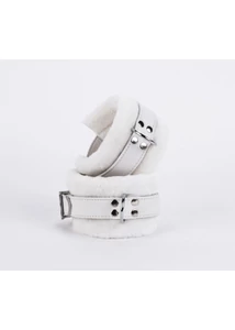 Fehér szőrmés bilincs - Handcuff design made in calf softy leather