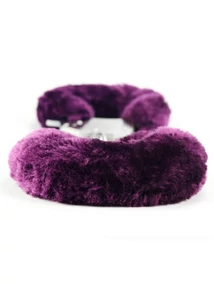Lila plüssel bevont fém bilincs kulccsal - Fetish Pleasure Fluffy Hand Cuffs Purple