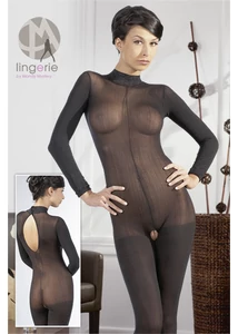 Hosszúujjú fekete áttetsző cicaruha Longarm Catsuit Black M/L