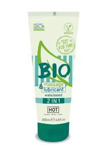 Vízbázisú síkosító- és masszázsgél HOT BIO massage & lubricant waterbased 2 in1 200 ml