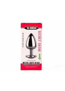 Köves fém análplug nagy L - Secret shine metal butt plug red X-men