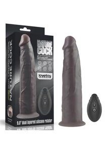 Forgófejes, kétrétegű letapasztható vibrátor távirányítóval 22,5 cm - 9'' Dual Layered Silicone Rotator Brown