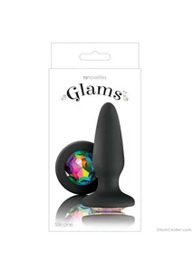 Fekete szilikon anál plug színes kővel Glams Rainbow Gem