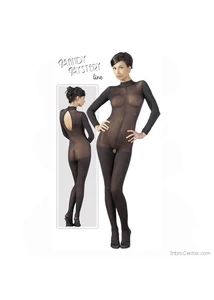 Hosszúujjú fekete áttetsző cicaruha Longarm Catsuit Black S/M