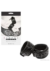 Mintás vinyl bilincs fekete Sinful Wrist Cuffs