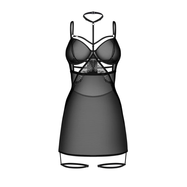 Fekete áttetsző pántos fehérnemű Arrowel chemise S/M
