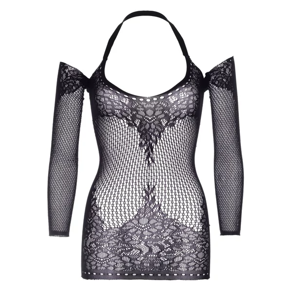 Hosszúujjú csipkés fekete miniruha Long Sleeved Halter Mini Dress