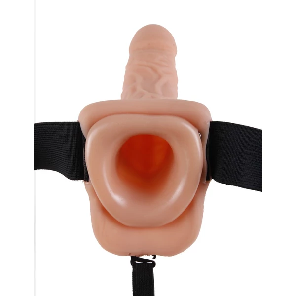 Üreges felcsatolható pénisz 18 cm-es Hollow strap-on with balls light black