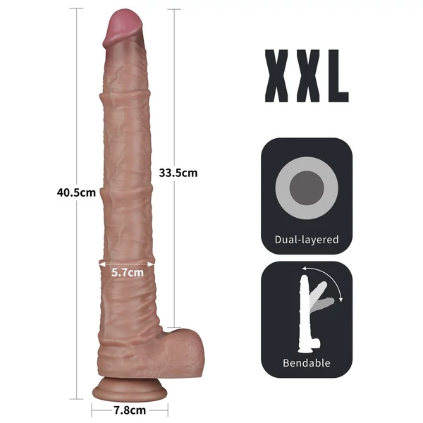 Realisztikus hajlítható dildó 16'' dual layered bendable silicone cock xxl(flesh)