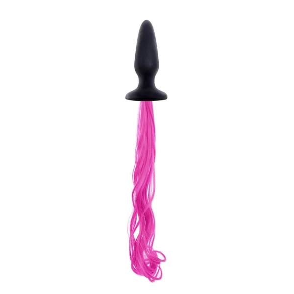 Fekete szilikon plug rózsaszín farokkal Unicorn tails pink