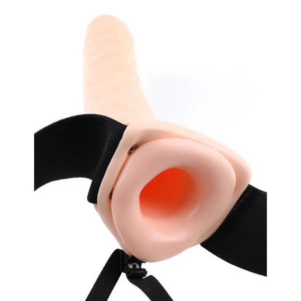 Üreges felcsatolható vibrációs dildó távirányítóval 20 cm - 8" vibrating hollow strap-on light/black