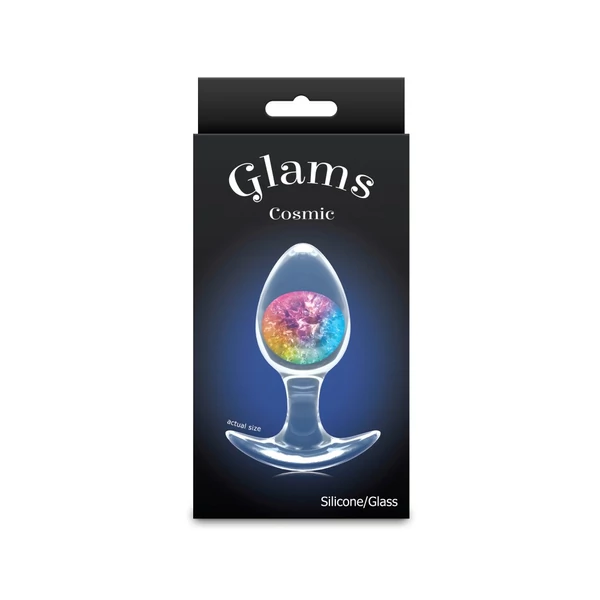 Közepes méretű szilikon plug szivárványszínű üveg gömbbel Cosmic Glams - medium - rainbow