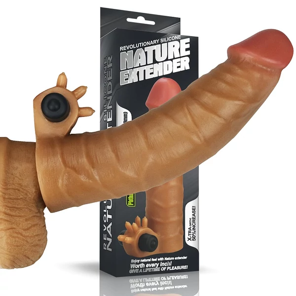 Vibrátoros péniszhosszabbító (+3,8cm) Vibrating Silicone Extender Brown