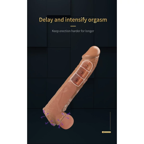 Barna realisztikus péniszköpeny heregyűrűvel Pretty Love Extension Penis Sleeve 10,2" Brown
