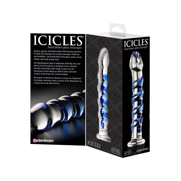 Icicles No. 5. átlátszó, kék üvegdildó  17,5 cm