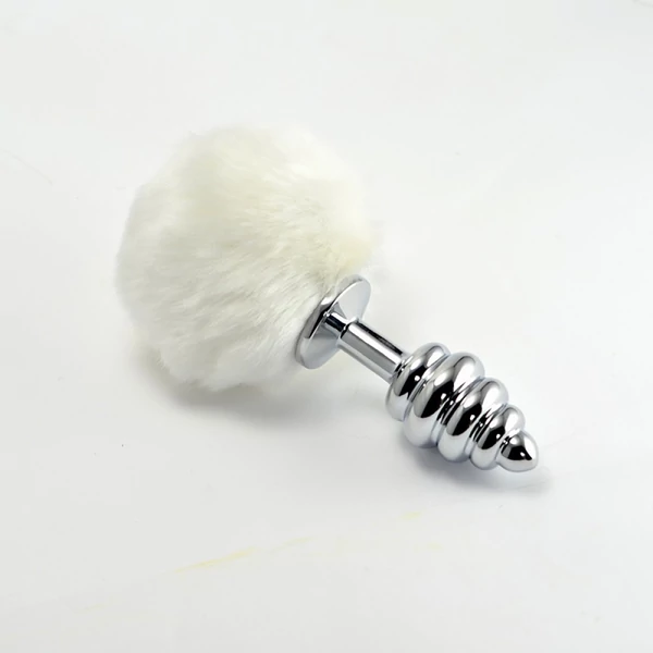 Análdugó pomponnal Spiral pompon metal plug white