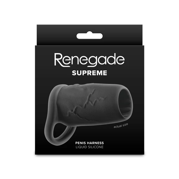 Fekete, erezett, nyitott péniszköpeny heregyűrűvel Renegade - Supreme - Black