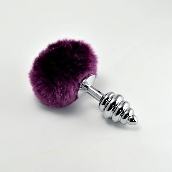 Spirális fenékdugó lila nyuszifarokkal Spiral pompon metal plug purple