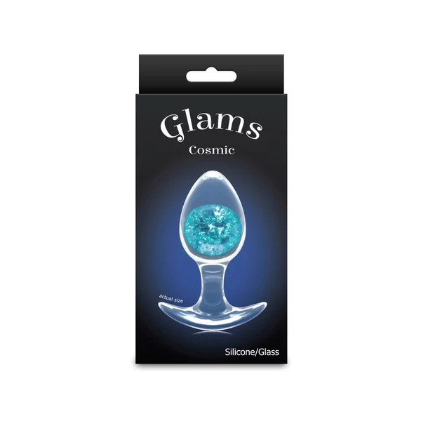 Közepes méretű szilikon plug kék üveg gömbbel Cosmic Glams - medium - blue