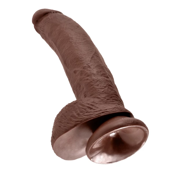 Letapasztható barna dildó herékkel 9" cock with balls brown 22,8 cm