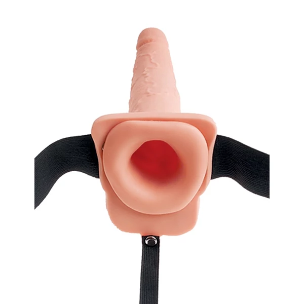 Spriccelő felcsatolható üreges dildó 25 cm squirting hollow strap-on  light black