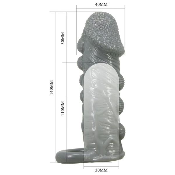 Rücskös fekete éniszhosszabbító heregyűrűvel Pretty Love Realistic Penis Sleeve Black I