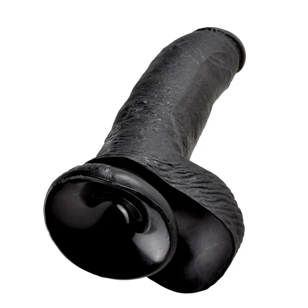 Letapasztható fekete dildó herékkel 9" cock with balls black 22,8 cm