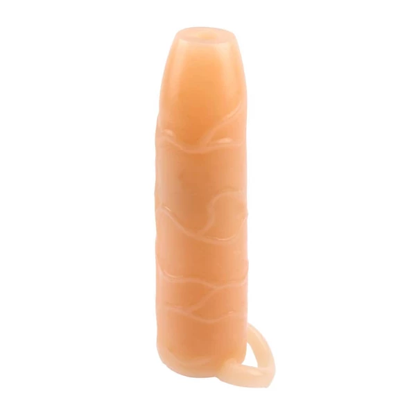 Nyitottvégű, vastagító péniszköpeny Real Feel Sleeve With Ball Strap 14 cm