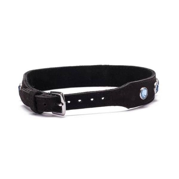 Kék köves bőr nyakörv Crystal Collar Light Blue
