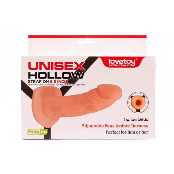 Üreges, merev felcsatolható erezett műpénisz Unisex Hollow Strap On 16,5 cm