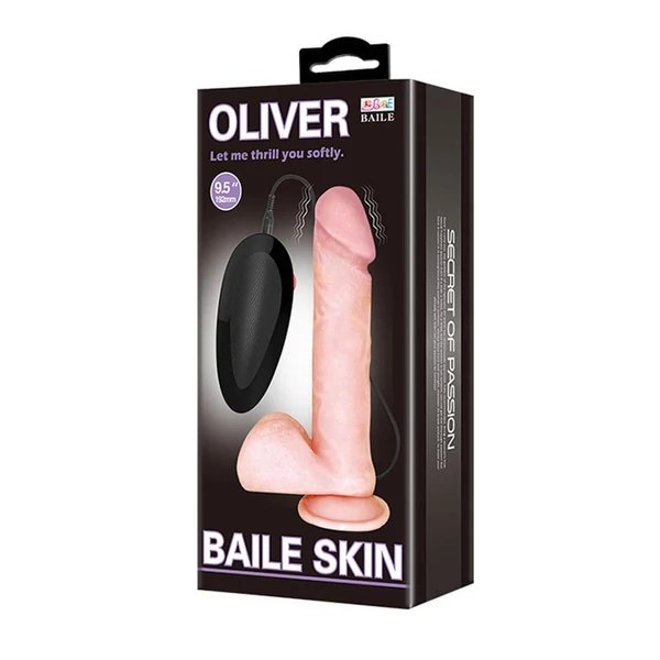 Letapasztható herés vibrátoros dildó Baile Skin Oliver 19,5 cm