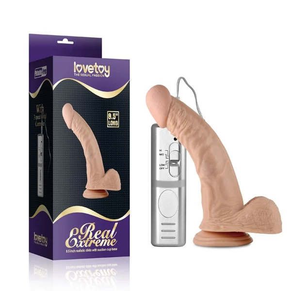 Vibrátoros herés dildó távirányítóval 22 cm - 8.5" Real Extreme Vibrating Dildo