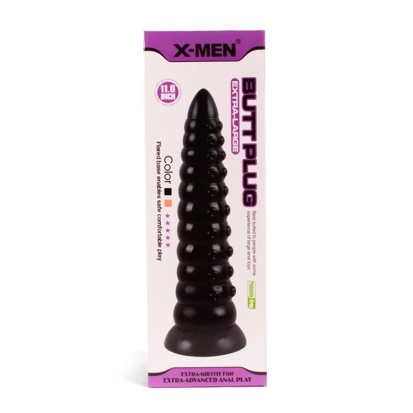 Bordázott hatalmas fenékdugó X-men 29 cm butt plug fekete