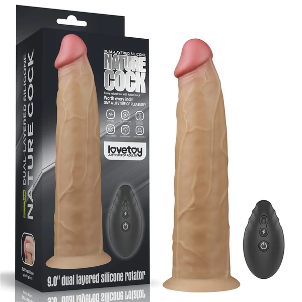 Forgó valósághű vibrátor 9'' dual layered platinum silicone rotator 23 cm