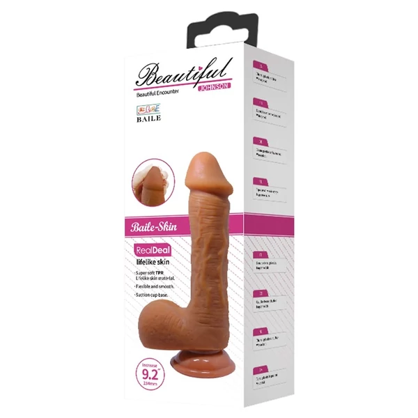 Tapadótalpas herés dildó Beautiful johnson 9,2 brown 22 cm