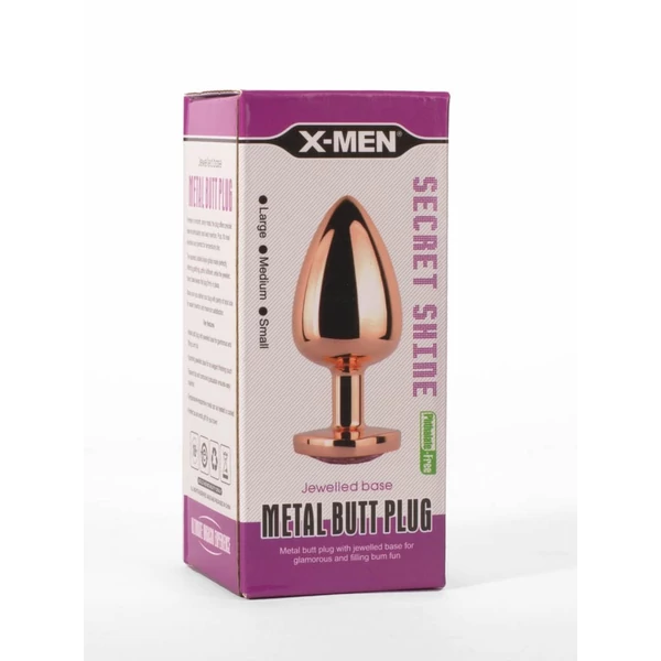 Fém anál plug nagy - X-men secret shine metal butt plug rose gold heart l