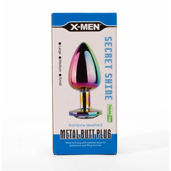 Többszínű köves közepes anál plug - X-MEN Secret Shine Metal Butt Plug Rainbow M