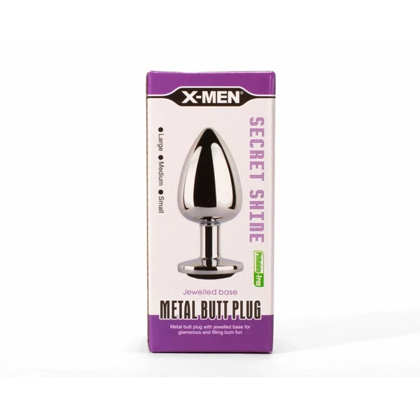 X-men fekete köves, fém anál plug közepes - secret shine metal butt plug black m